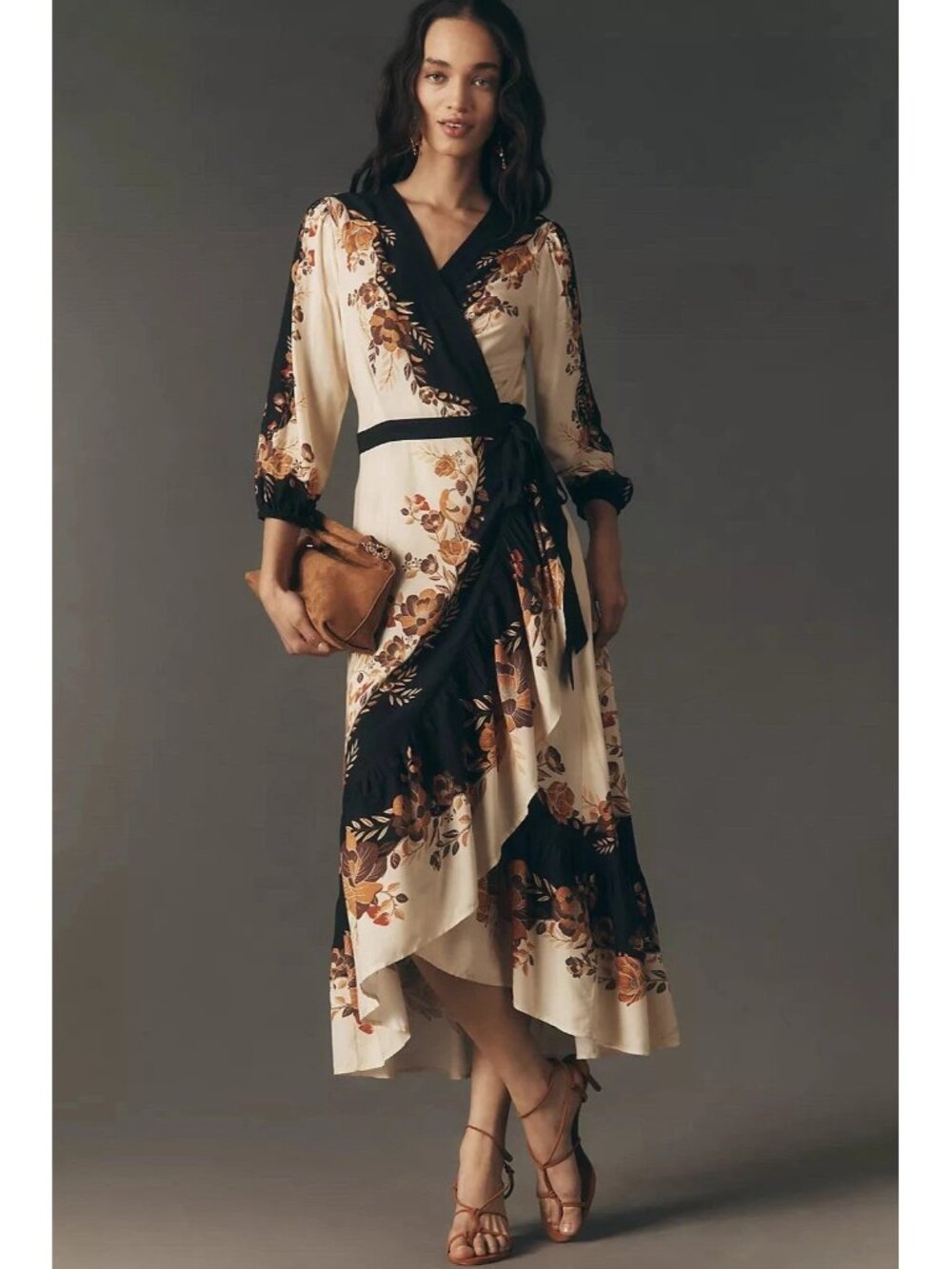 NWT FARM Rio for Anthropologie Long-Sleeve Floral Wrap Midi Dress XL